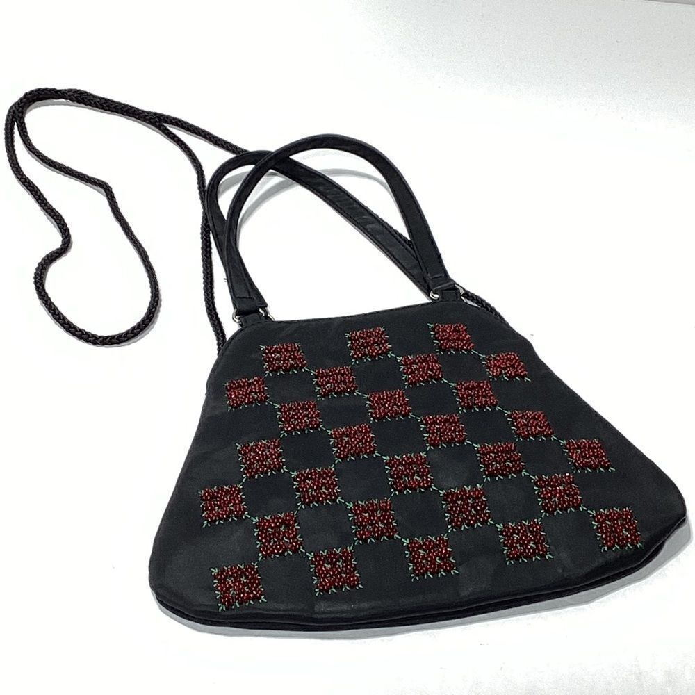 Kathi Lee Collection Holiday Purse Clutch Black with Red Beads